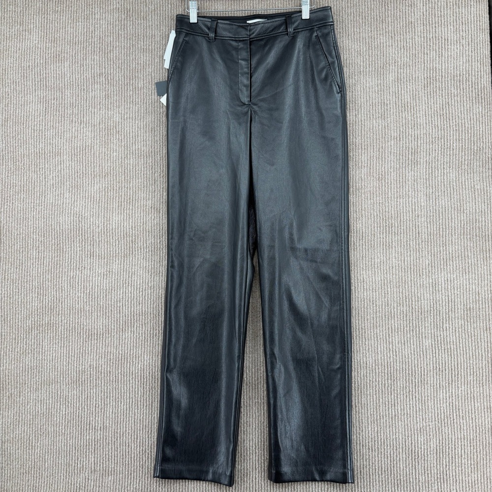 Babaton Command Pants Women 8 Black Faux Vegan Leather Straight Tall 30x31.5 New